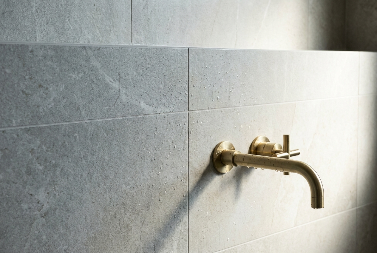 Tiling — Large-format, brushed brass